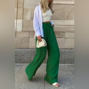 New! SNDYS. Hills Wide Leg Pleated Palazzo Pants in Kelly Green - Size 10